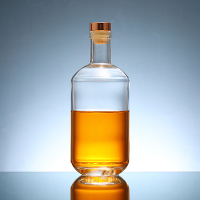 Bouteille en verre circulaire transparente pour le whisky et la vodka 200 ml 375 ml 500 ml 750 ml 1000 ml