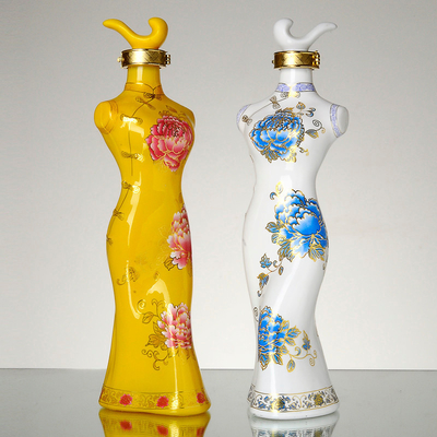 Bouteilles de vin en verre Lady uniques avec un matériau en verre Super Flint pour boissons industrielles