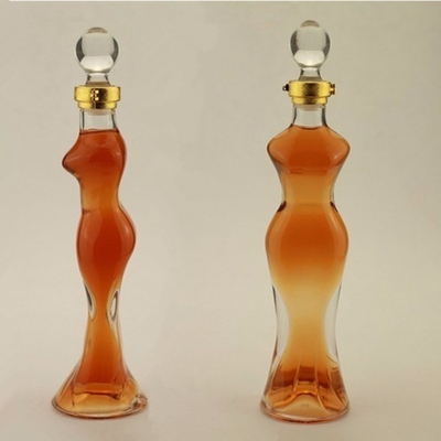 Bouteilles de vin en verre Lady uniques avec un matériau en verre Super Flint pour boissons industrielles