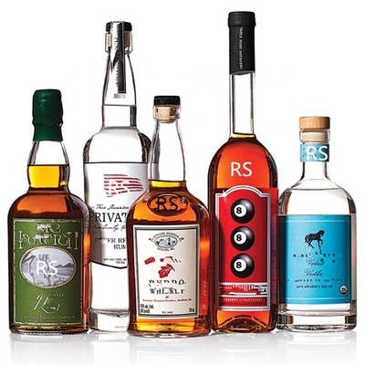 Bouteille en verre de vodka de 750 ml avec traitement de surface décal et impression par pulvérisation en couleur cristalline