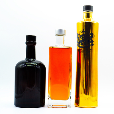 Bouteilles de verre vides carrées personnalisées avec décal argenté électroplaqué Capacité de 1000 ml