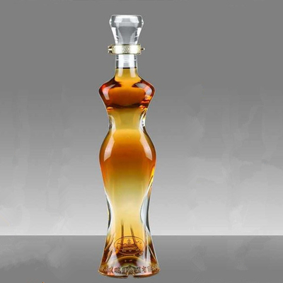 Decal Surface Handling Vodka Bouteille en verre pour la forme du corps des femmes en matériau blanc cristallin