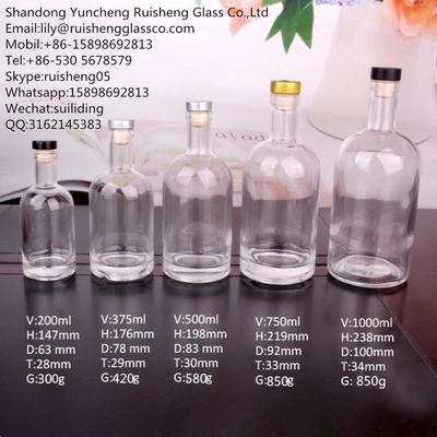 375 ml 200 ml 100 ml Bouteille en verre Gin Whisky Vin Vodka Spiritueux Bouteille en verre avec liège