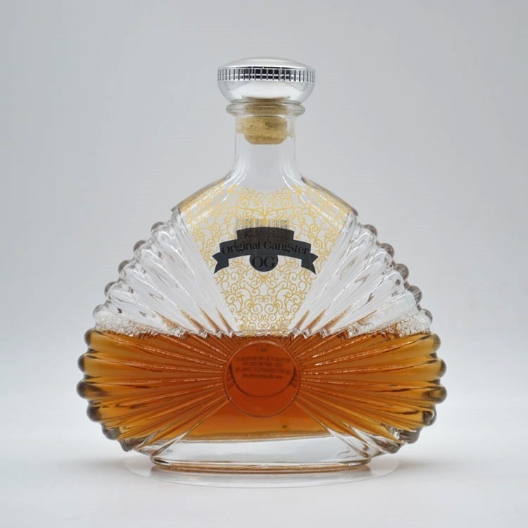 Bouteilles de whisky et de gin au rhum en verre Super Flint avec conception de relief personnalisé et bouchon en bois