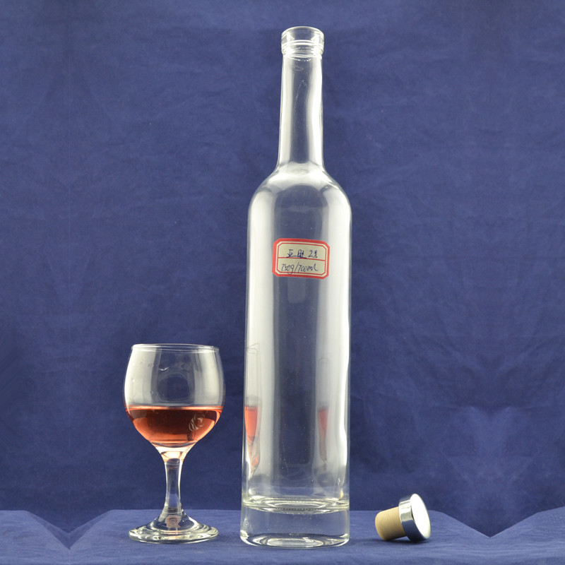 Bouteille en verre d'alcool haute et mince pour le whisky/brandy/vodka scellée avec un bouchon qui tourne